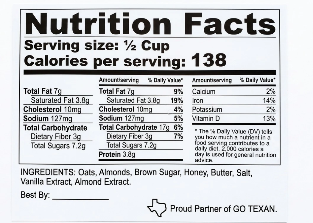 Nutrition Facts for Almond Blend