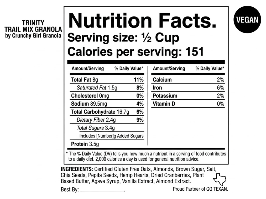 Nutrition Facts for Trail Mix Variety Mix