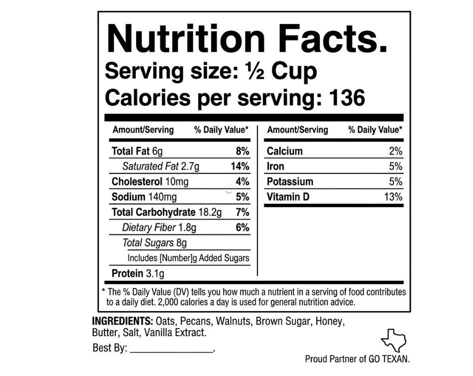Nutrition Facts for Original