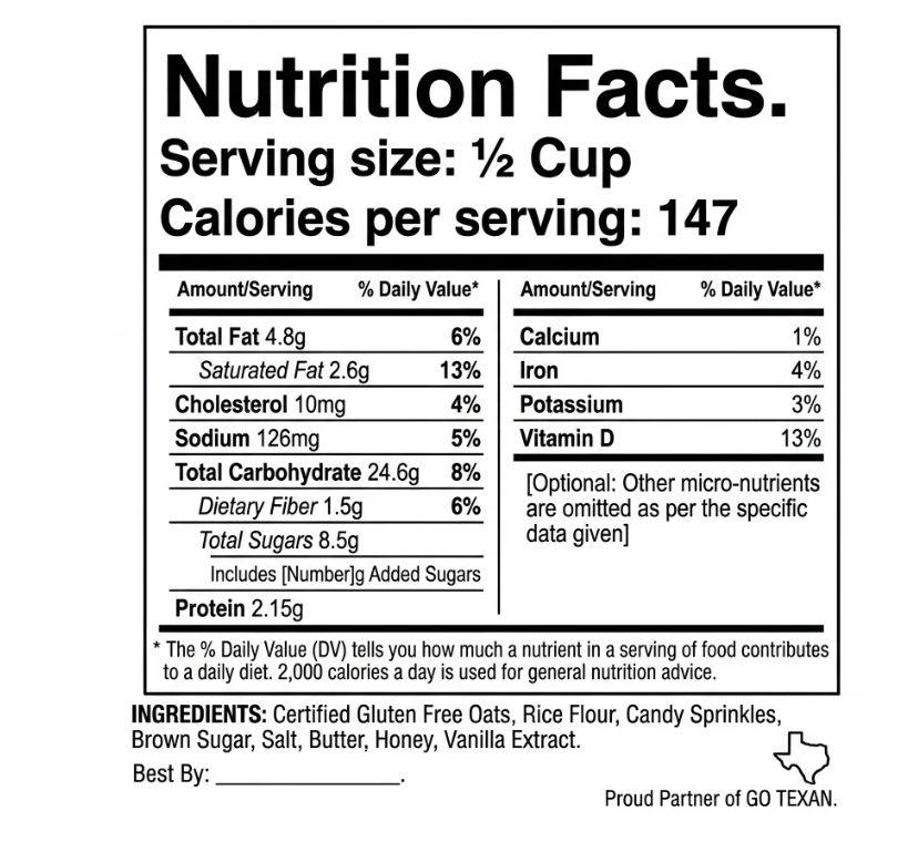 Nutrition Facts for Birthday Cake - Nut Free