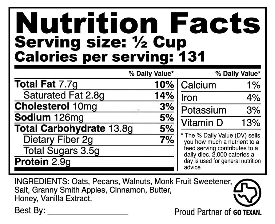 Nutrition Facts for Apple Cinnamon - Sugar Free
