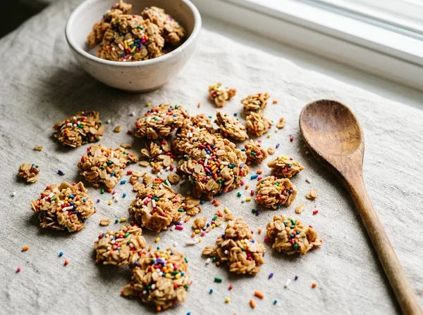 Nut-Free Birthday Cake granola with rainbow sprinkles