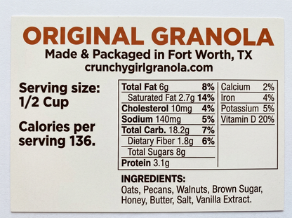 Original granola nutrition facts